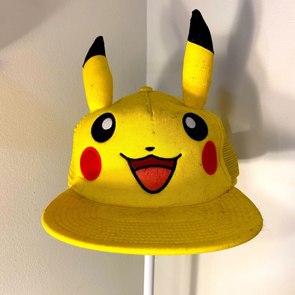 Pokemon Pikachu Face With Ears Yellow Trucker Hat snap back - Picture 1 of 5